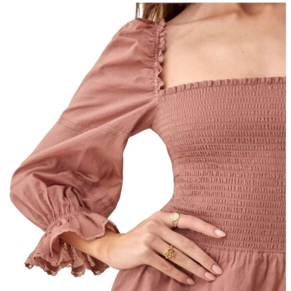 Reformation Dunes Dress Praline Smocked Mini Dress Size 2 NWOT - Picture 3 of 12